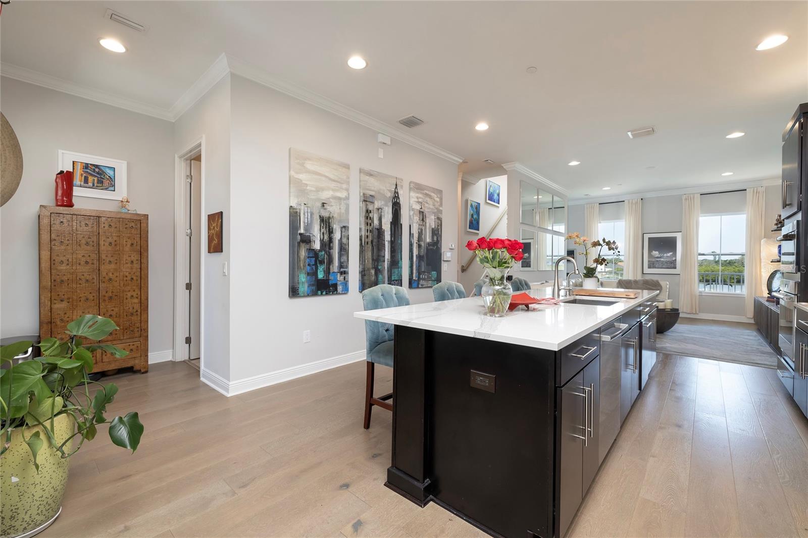 Heart of the home Kitchen, leading to Guest Half Bath