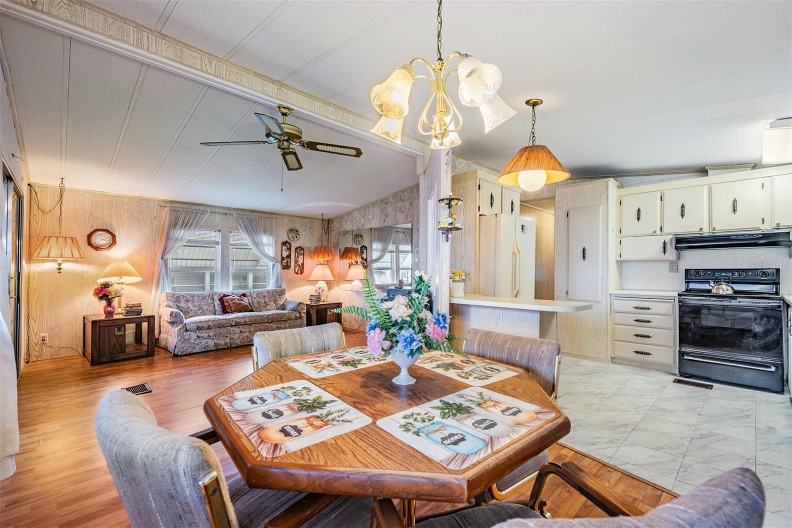 Nice dining area with built in storage.