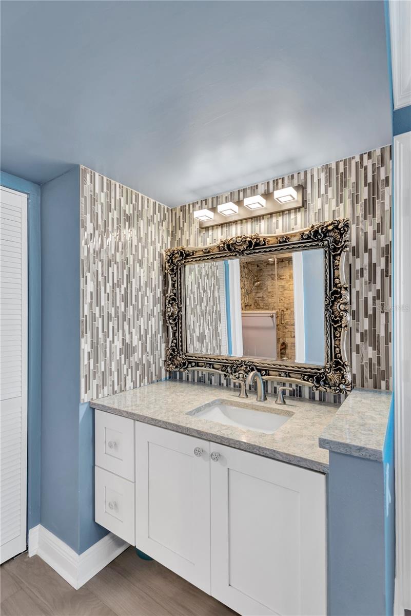 Luxury master bath vanity with plenty of storage space.