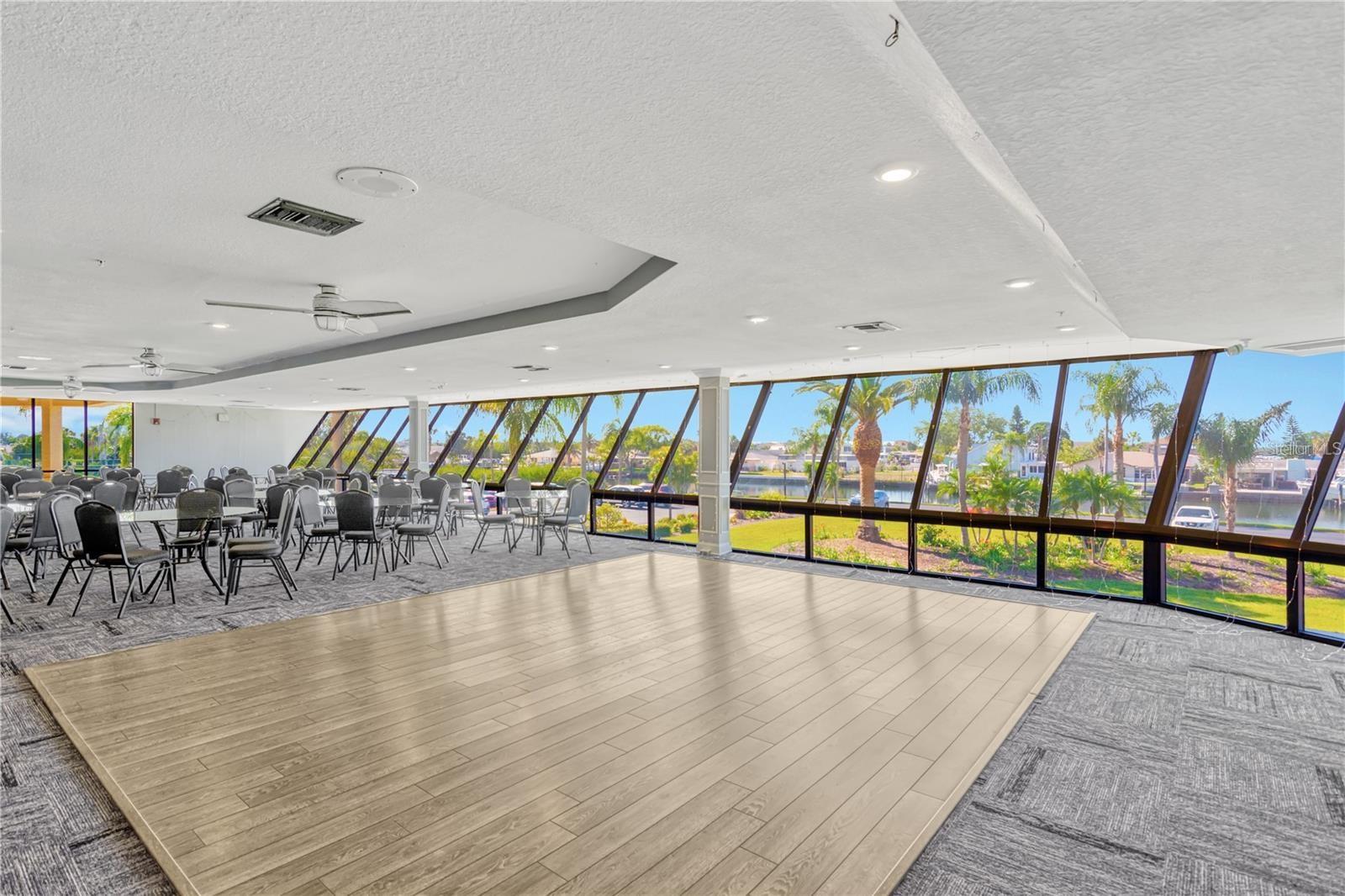 Dance the night away on this expansive dance floor at one of the many holiday socials put on by the Social Committee.