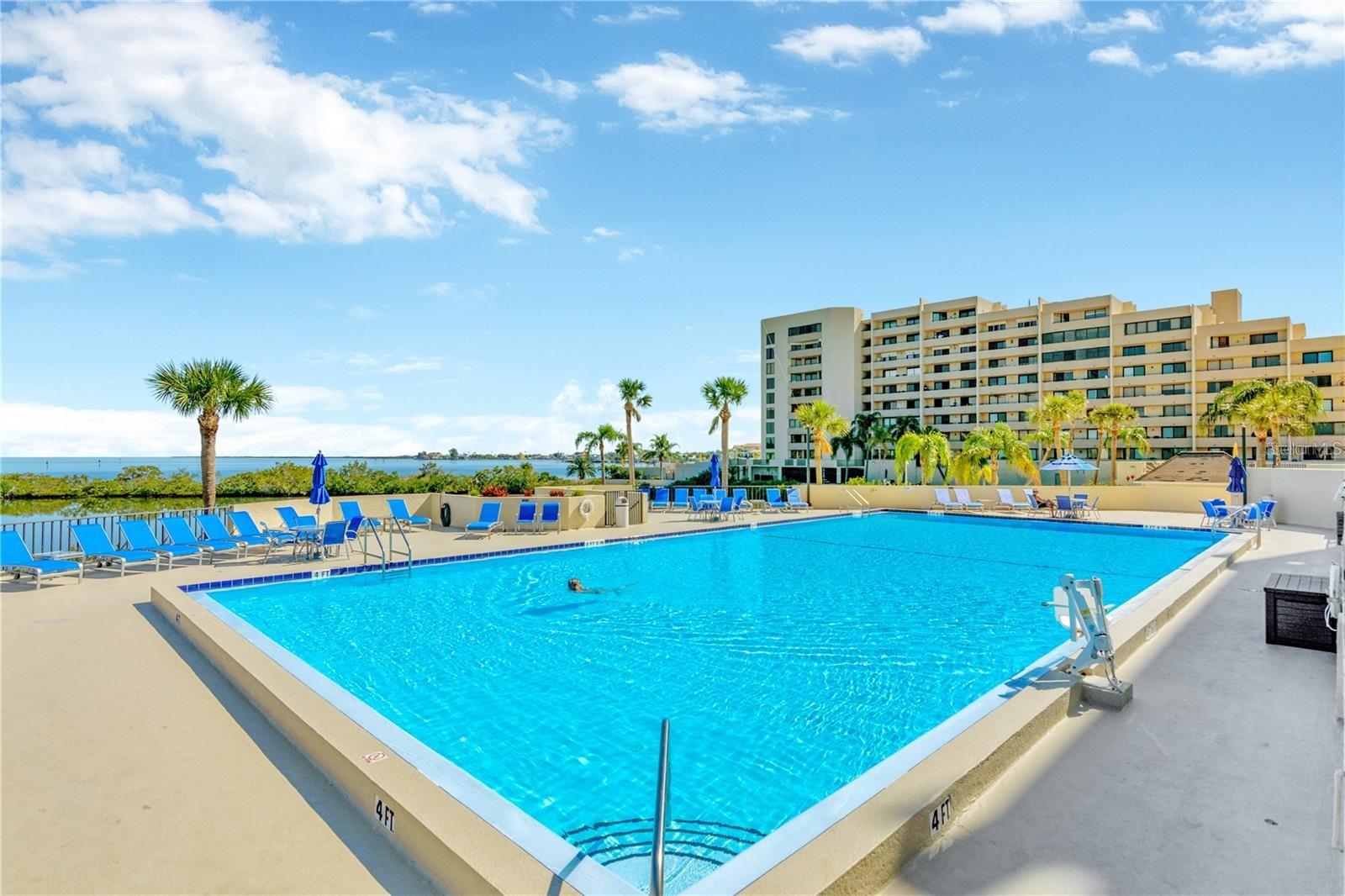 Another view of pool and deck overlooks Lagoon waters as your backdrop.