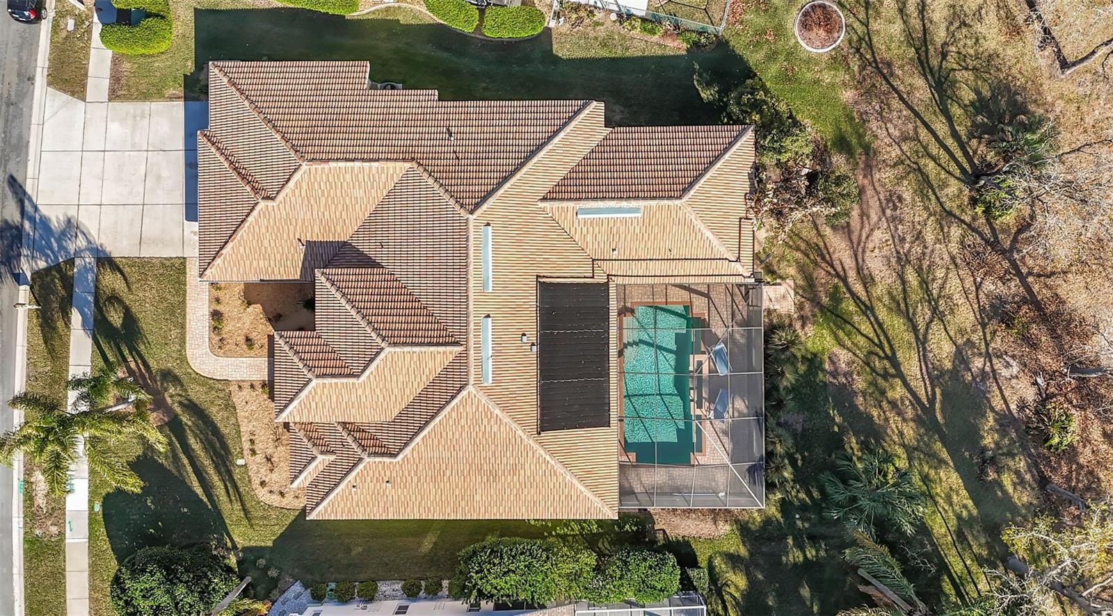 aerial view of home and pool