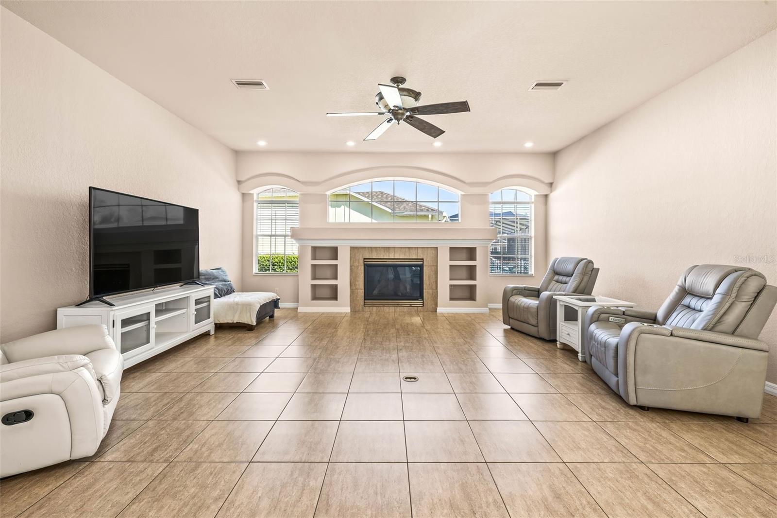 Family room with fireplace