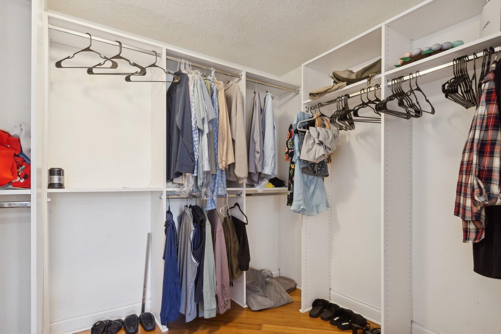 opening to a Walk-In Closet with an Organizing System.