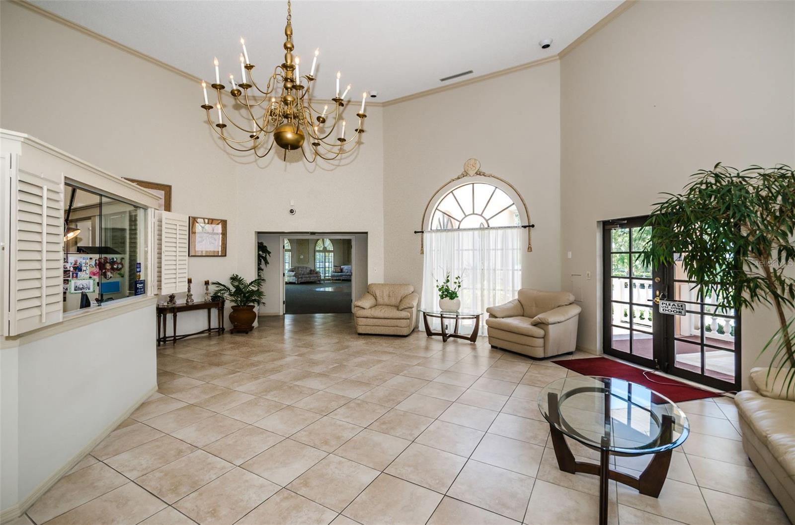 Main lobby of the Silver Sands Clubhouse; on-site manager's office