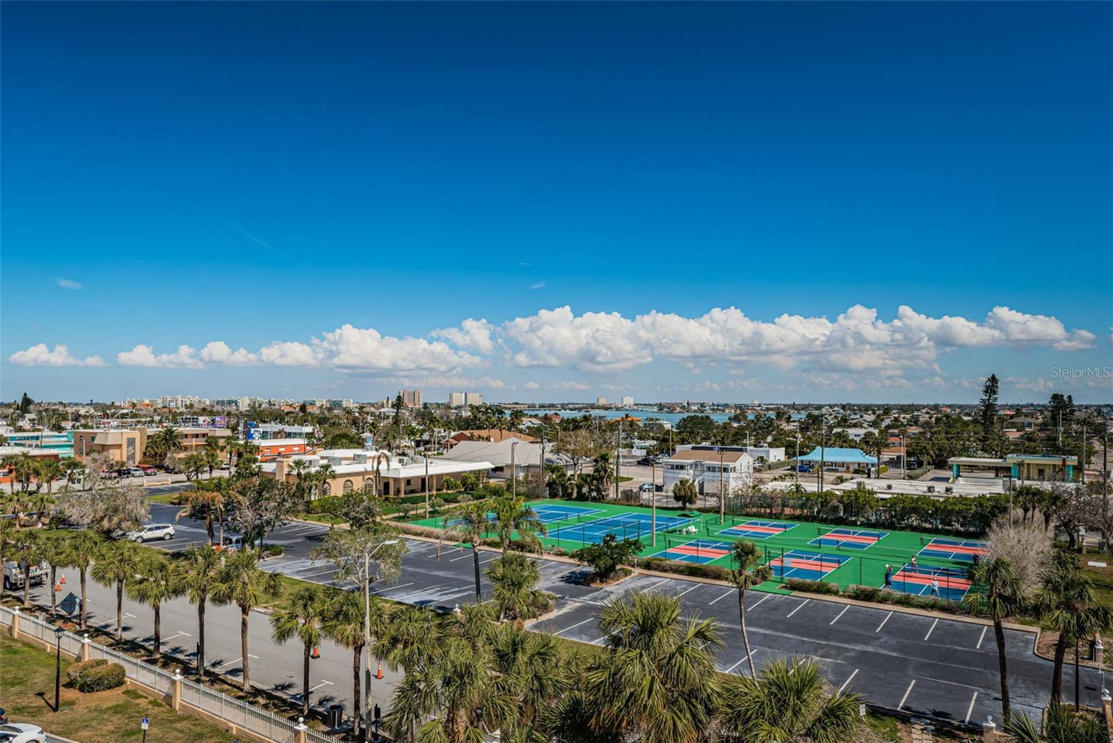 View of tennis courts from east (front) balcony