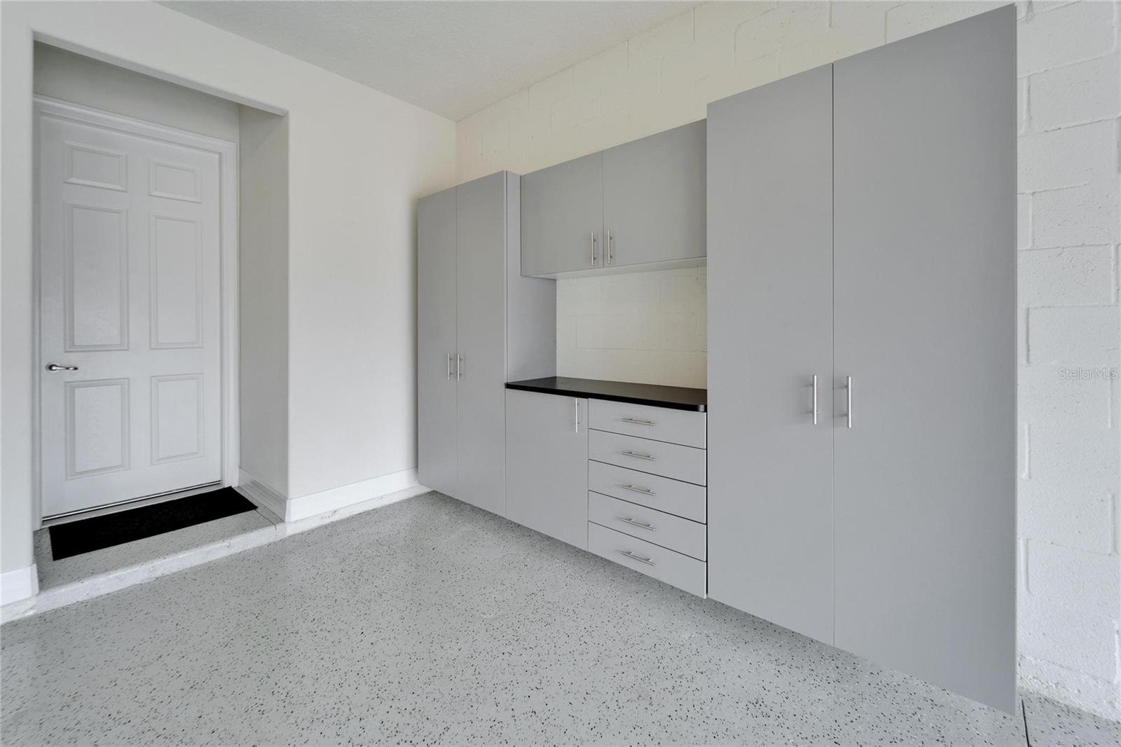 Garage with cabinets