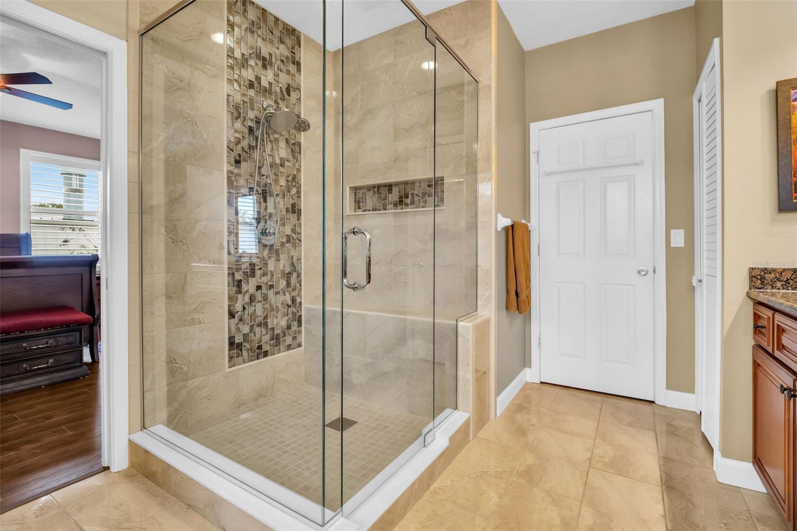 Beautifully remodeled and enlarged glass walk-in shower~