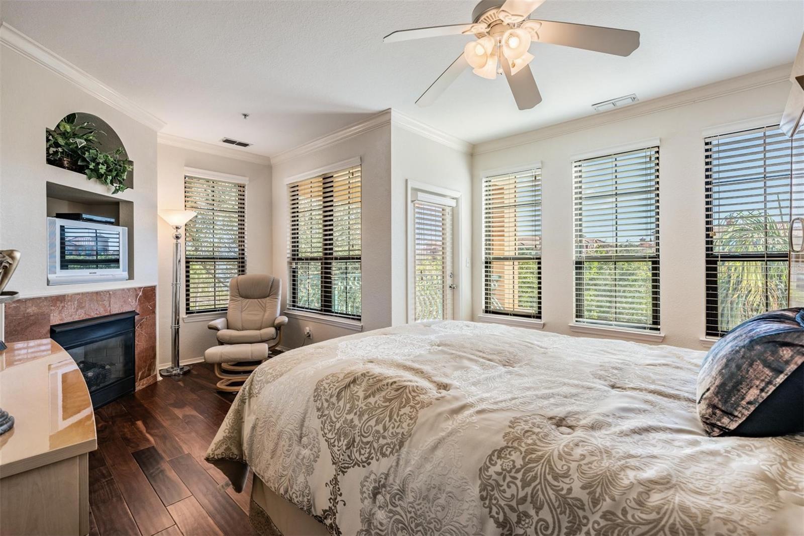 Primary bedroom suite with fireplace