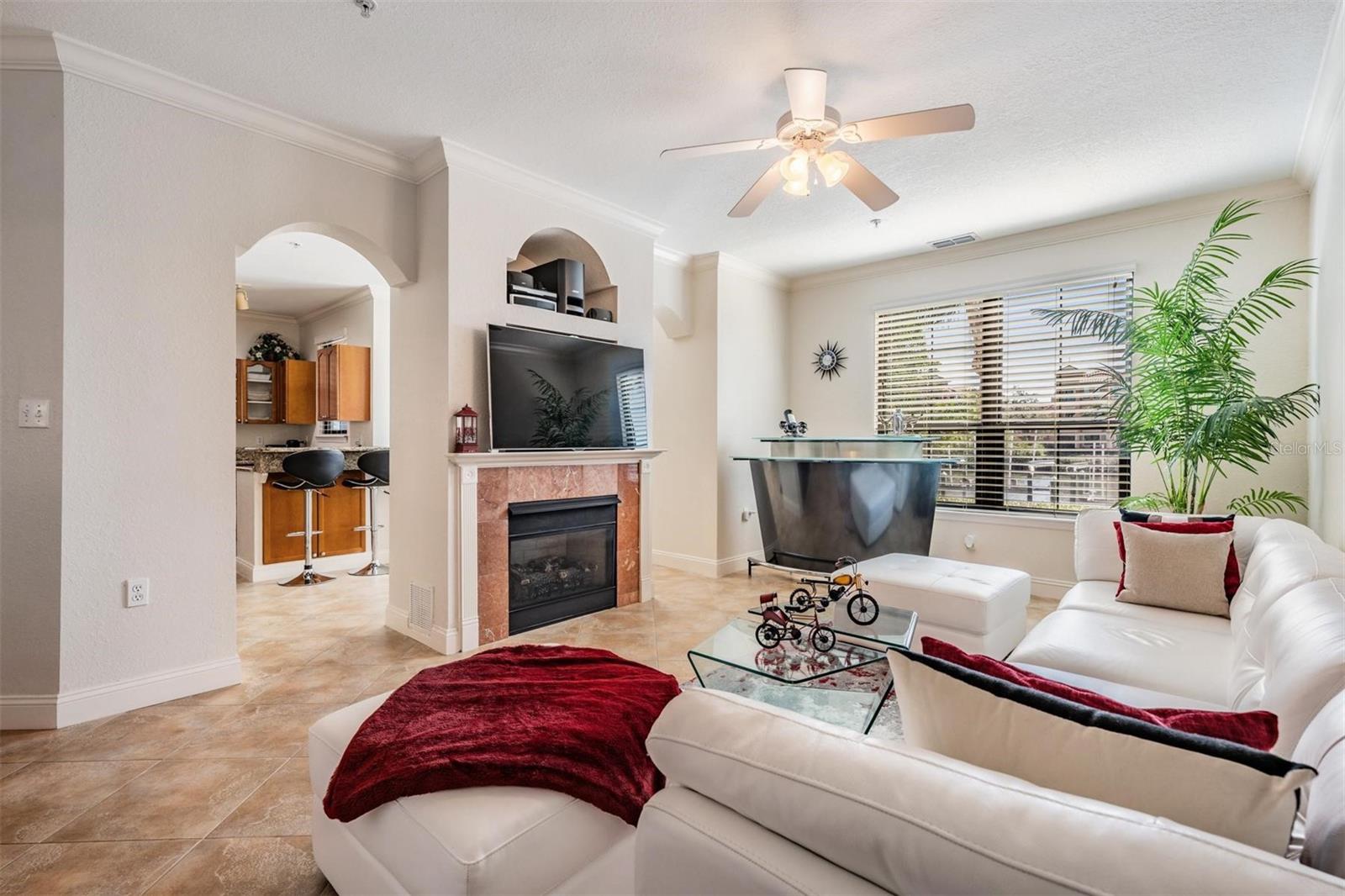 Family room with fireplace