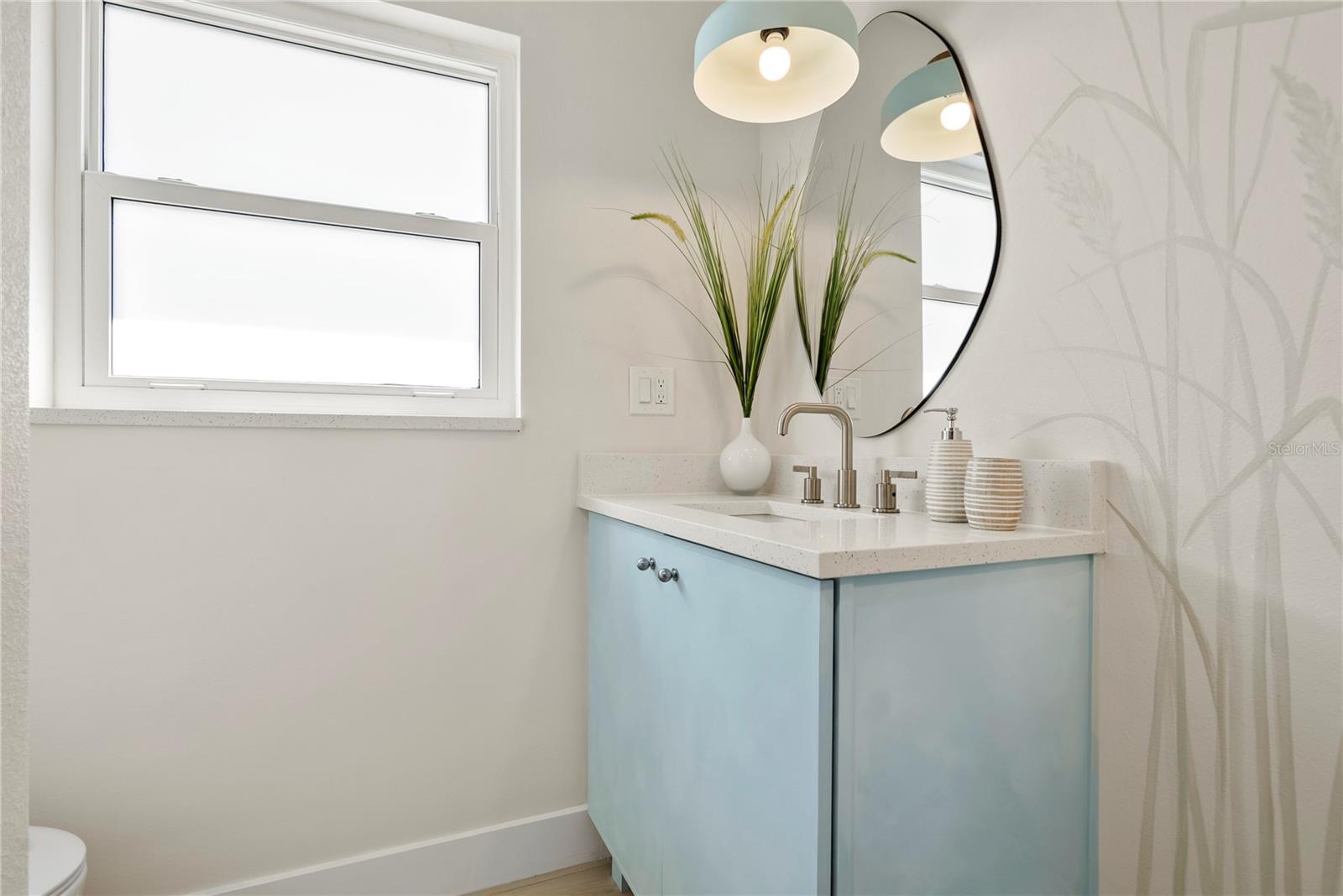 Hallway bathroom detail of vanity