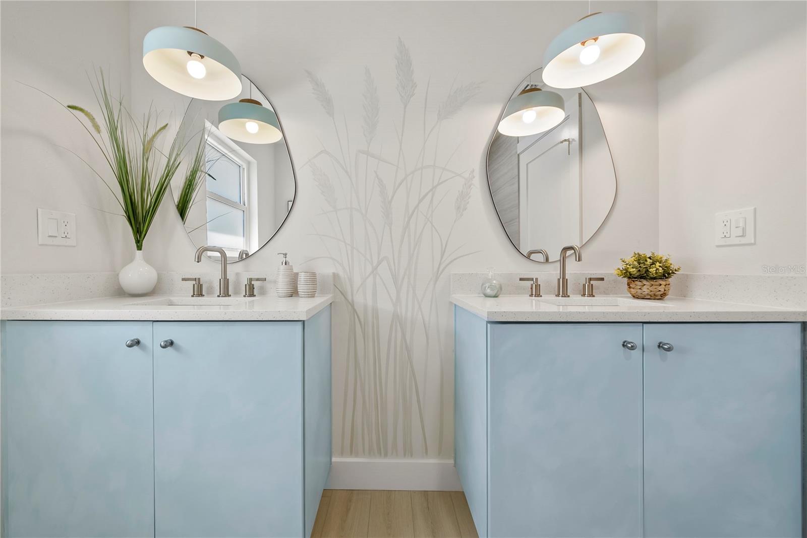 Dual Vanities in Hallway Bathroom