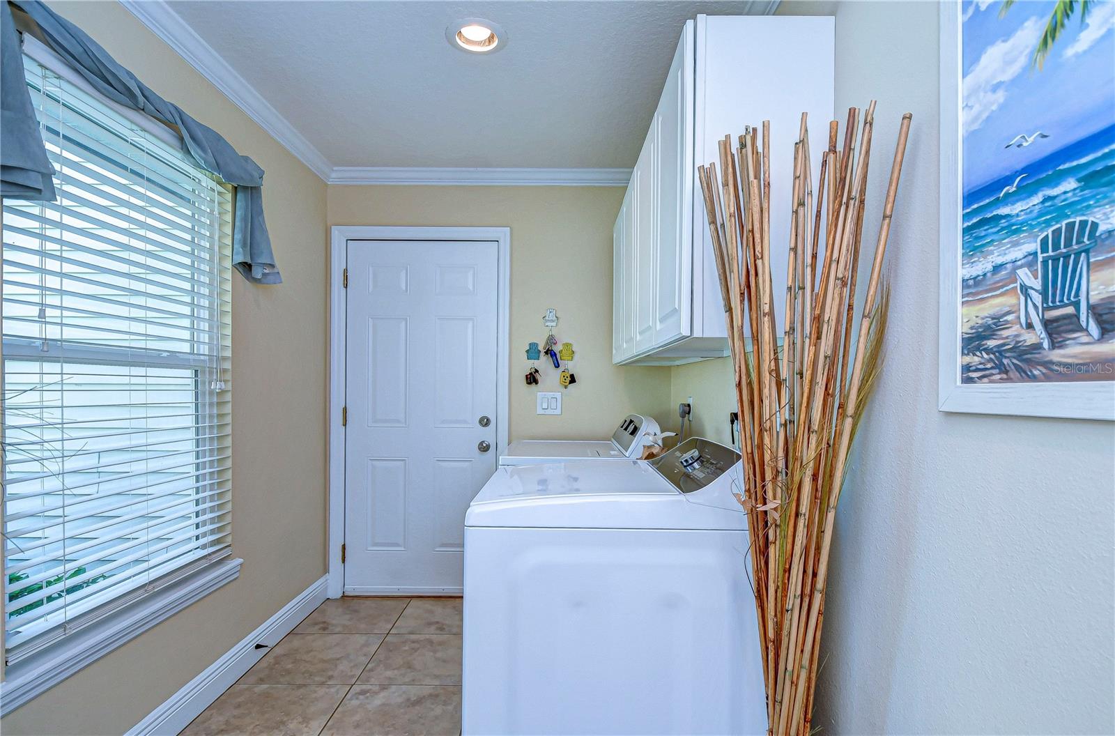 Discover effortless laundry days in this sunlit utility room, featuring sleek cabinetry.