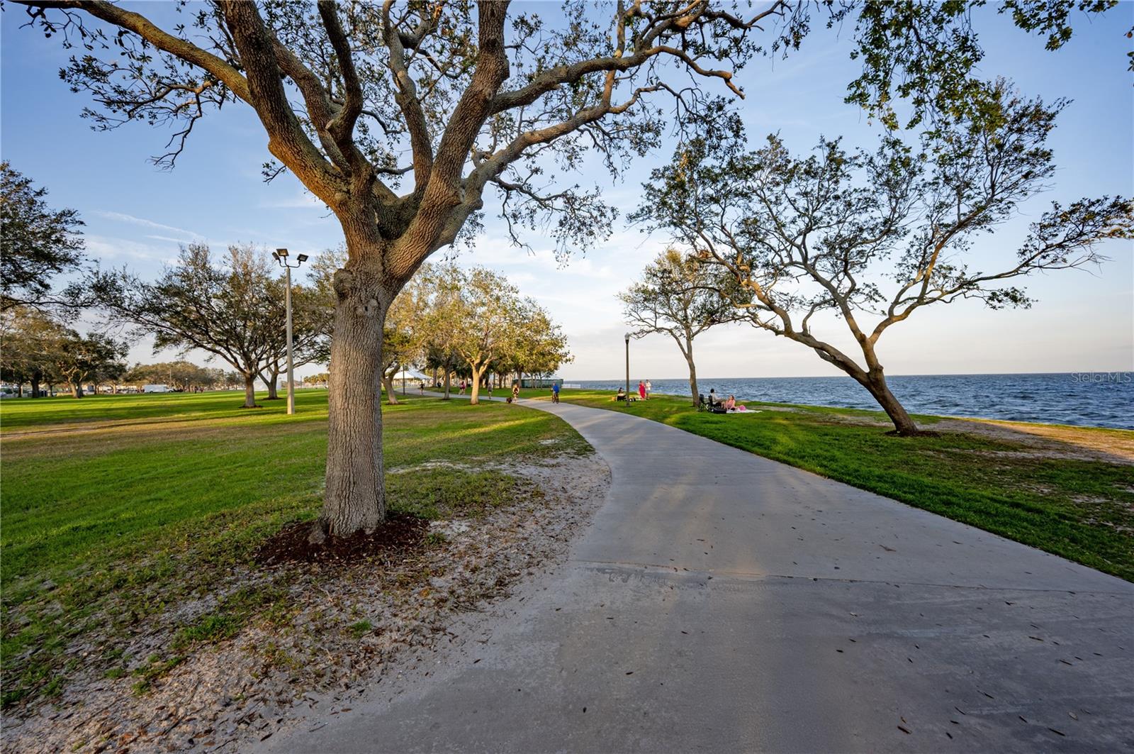 Beautiful walking path in park across street