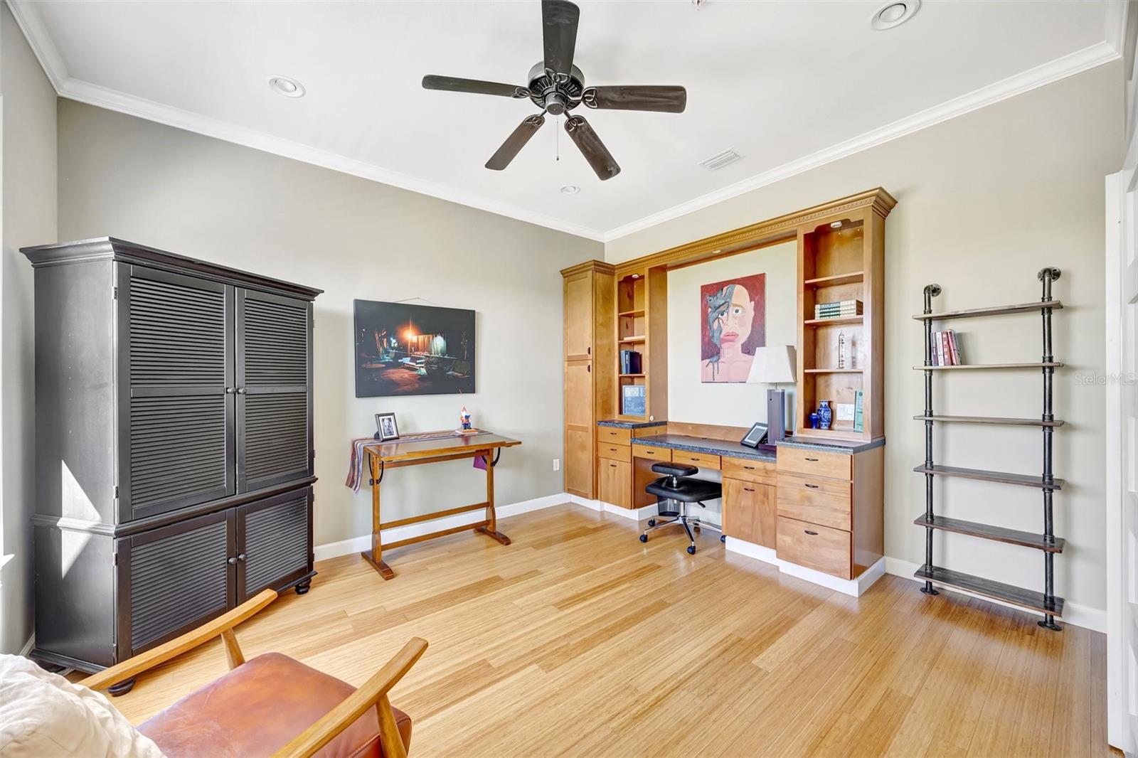 Double doors open onto an office off the foyer.