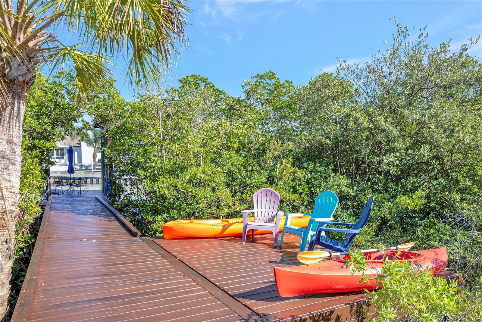 Kayak storage, high and dry on your boardwalk.