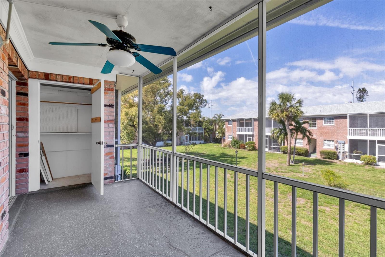 Screened balcony with extra storage