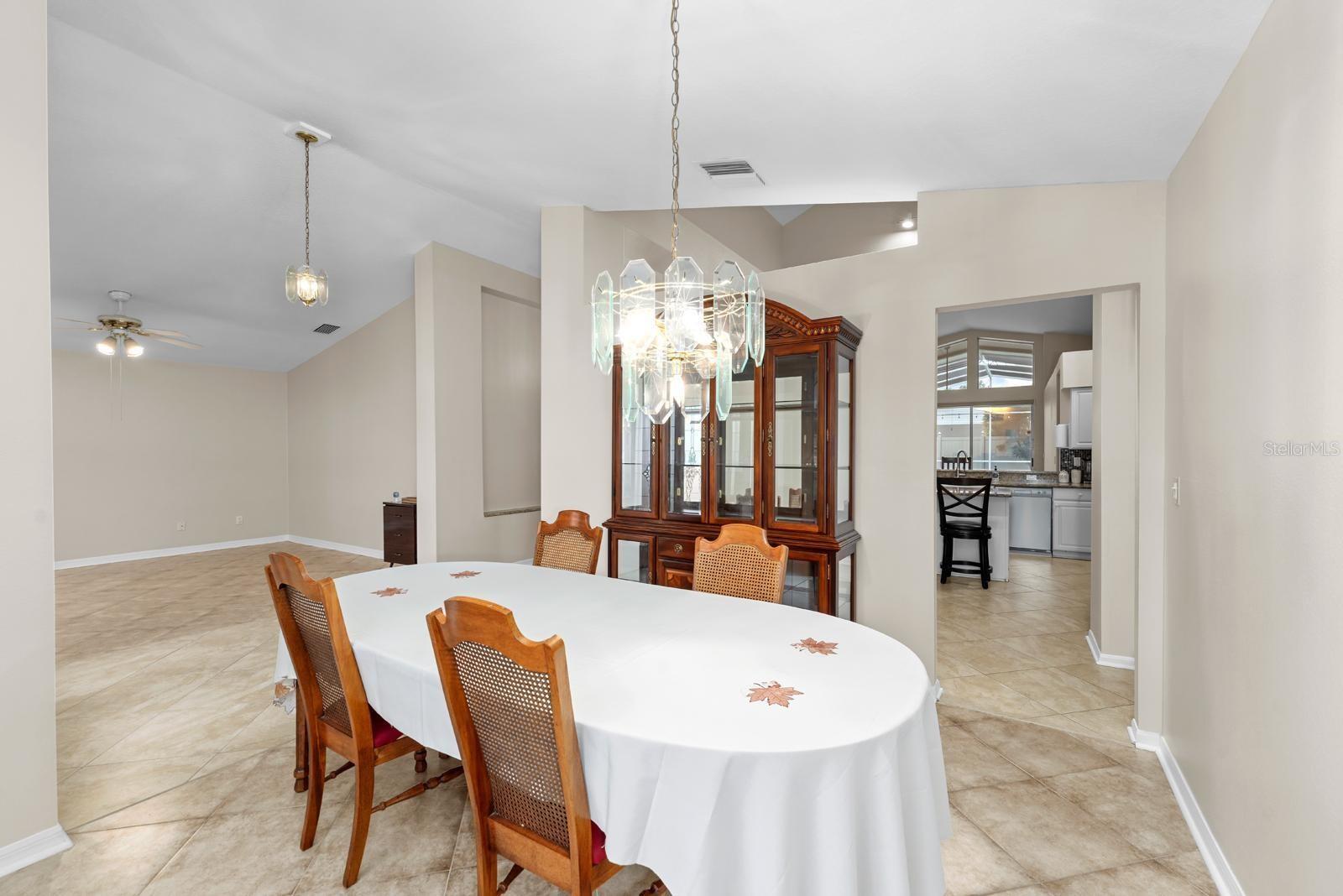 The dining room can accommodate a large table, and if you have a lot of company, you can extend tables into the adjacent room.