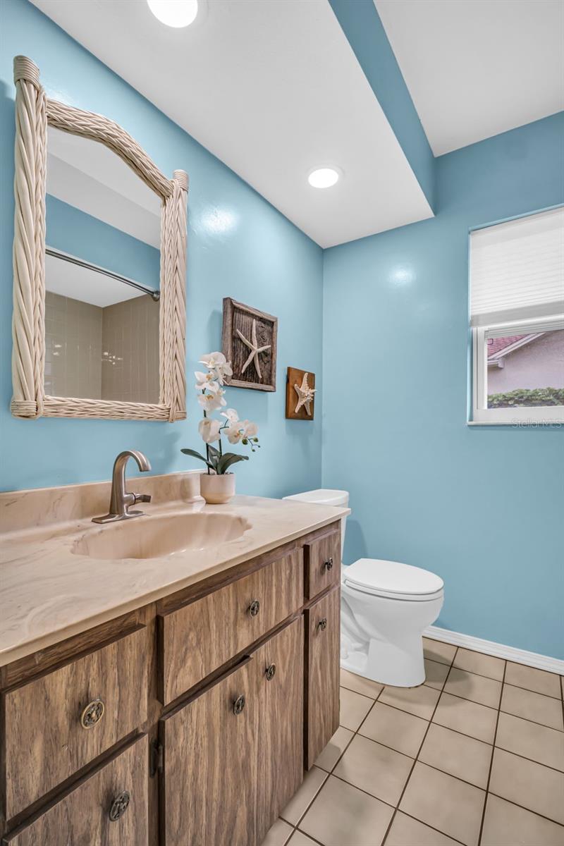 Guest bathroom with updated bright lighting~