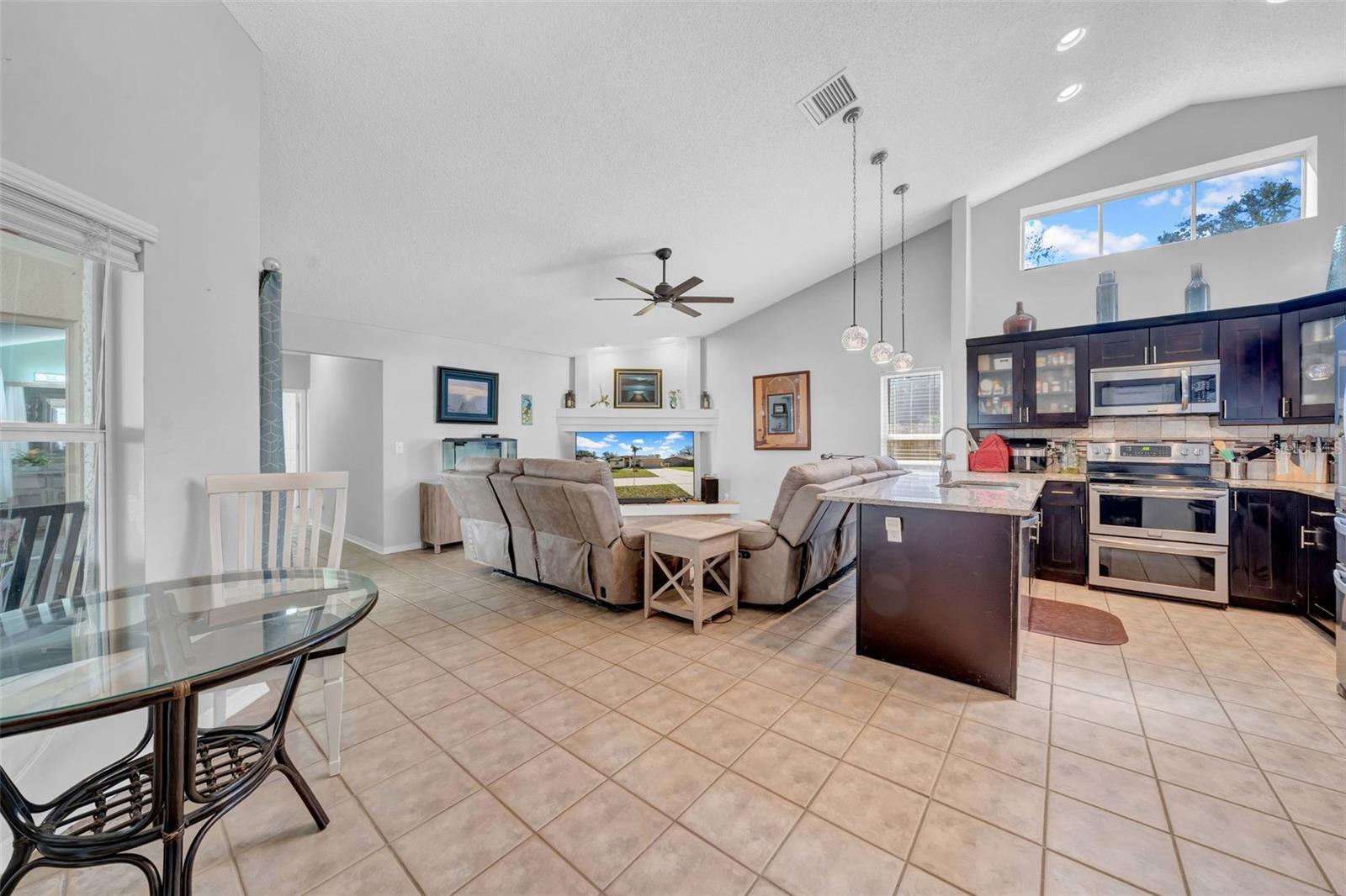 Kitchen and Family room combo, with eating space.