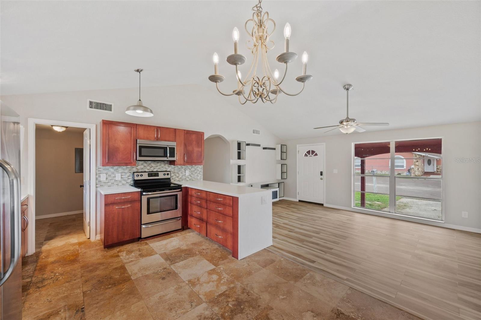 Updated Kitchen with waterfall countertop