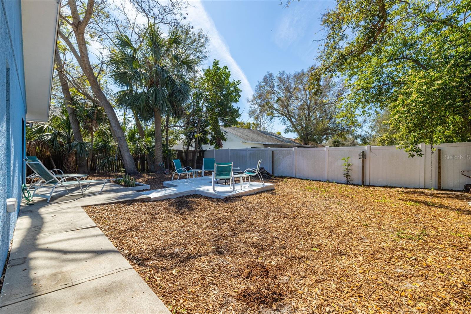 Back yard with new Firepit