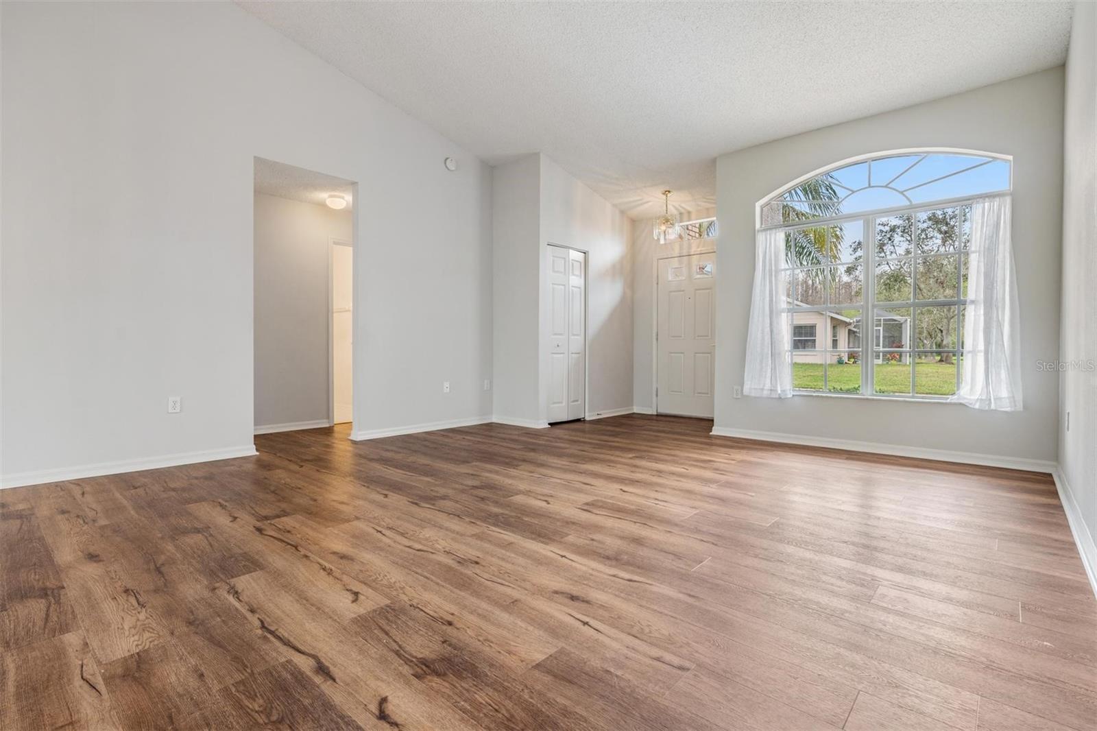 Living room view of entry foyer