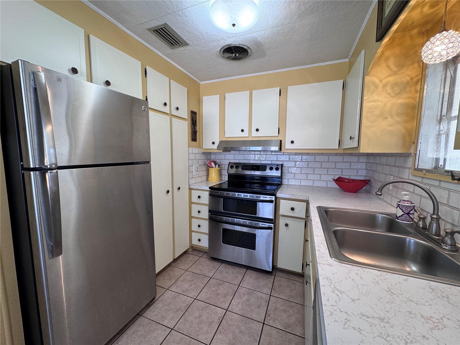 Cabinets provide lots of storage.