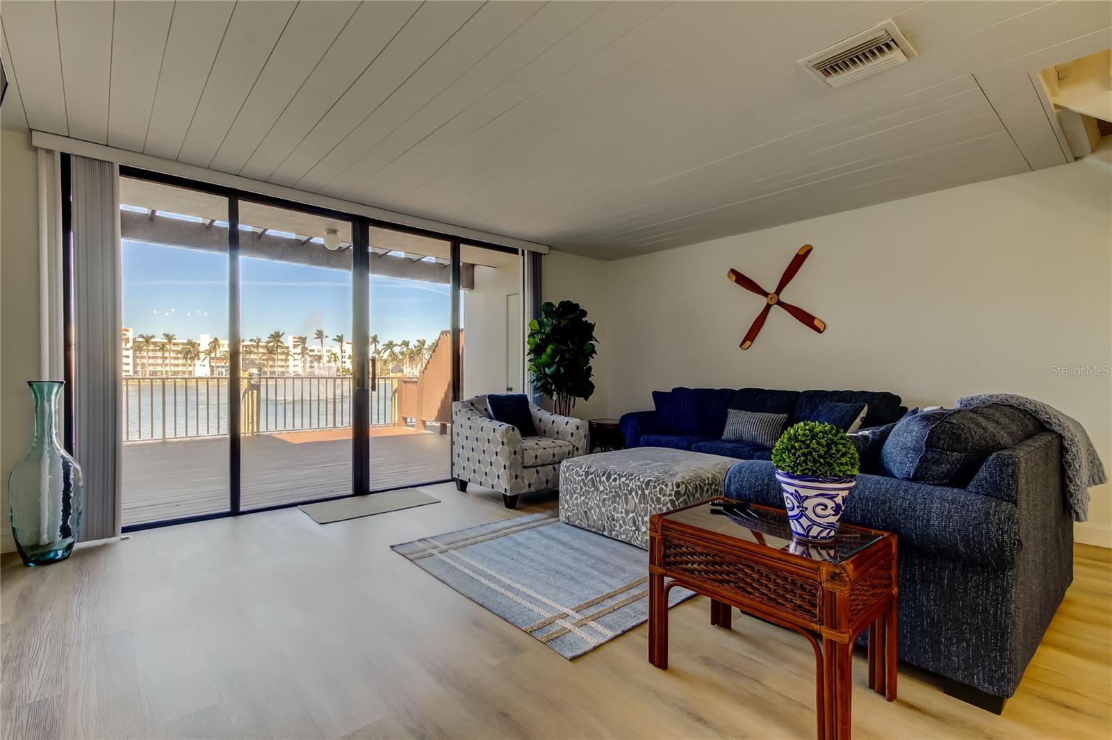 Living Room with Sliding Doors to Deck