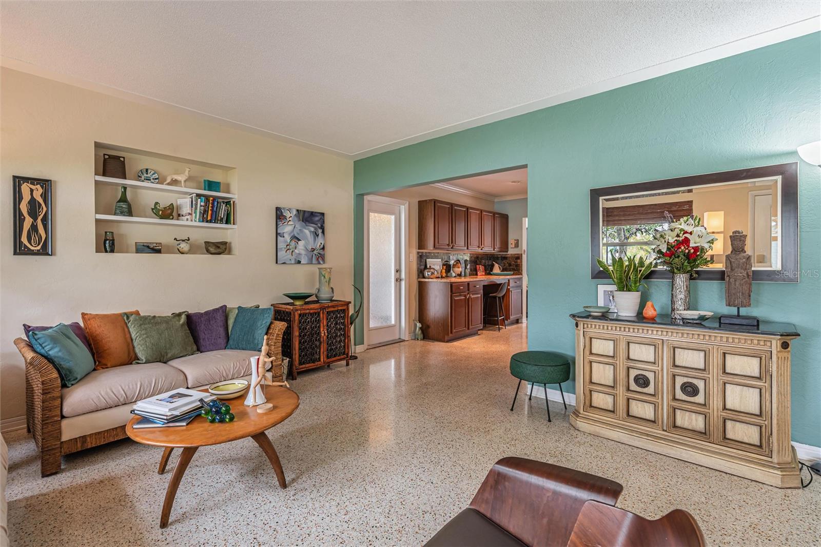 Living room flows into Kitchen