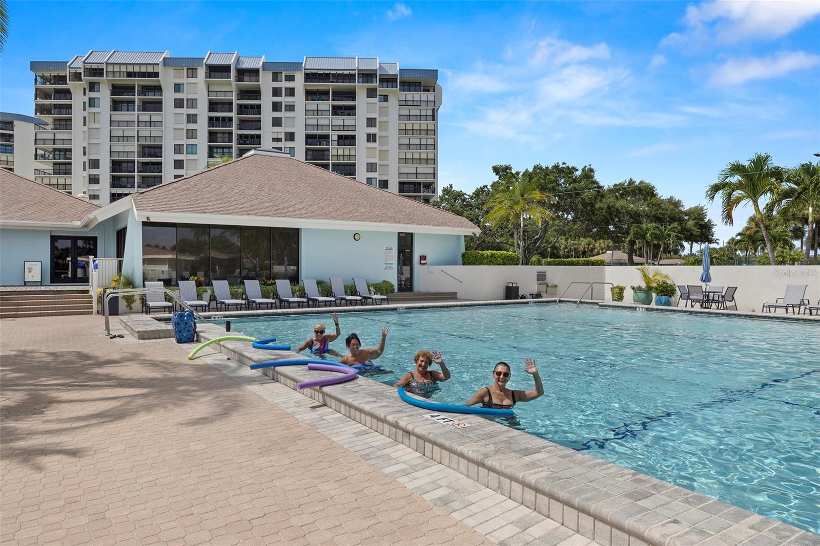 Waterfront pool with mermaids