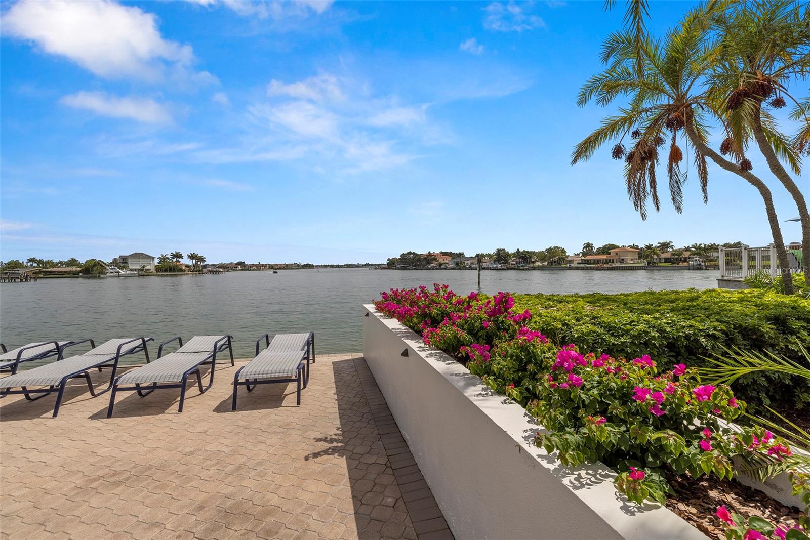 Tropical landscape around waterfront deck