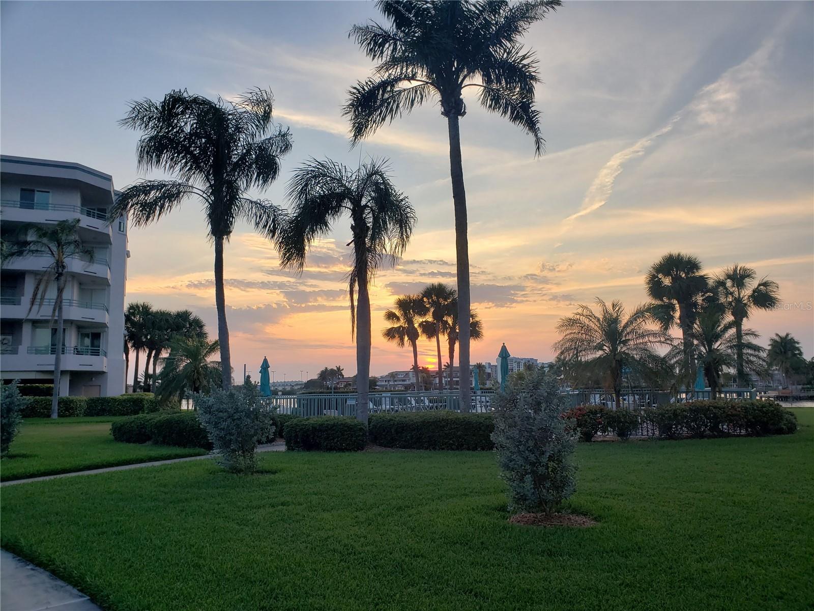 Sunset Over Pool at Ground Level