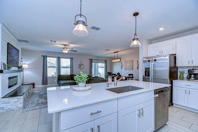 View from kitchen toward family and dining room.