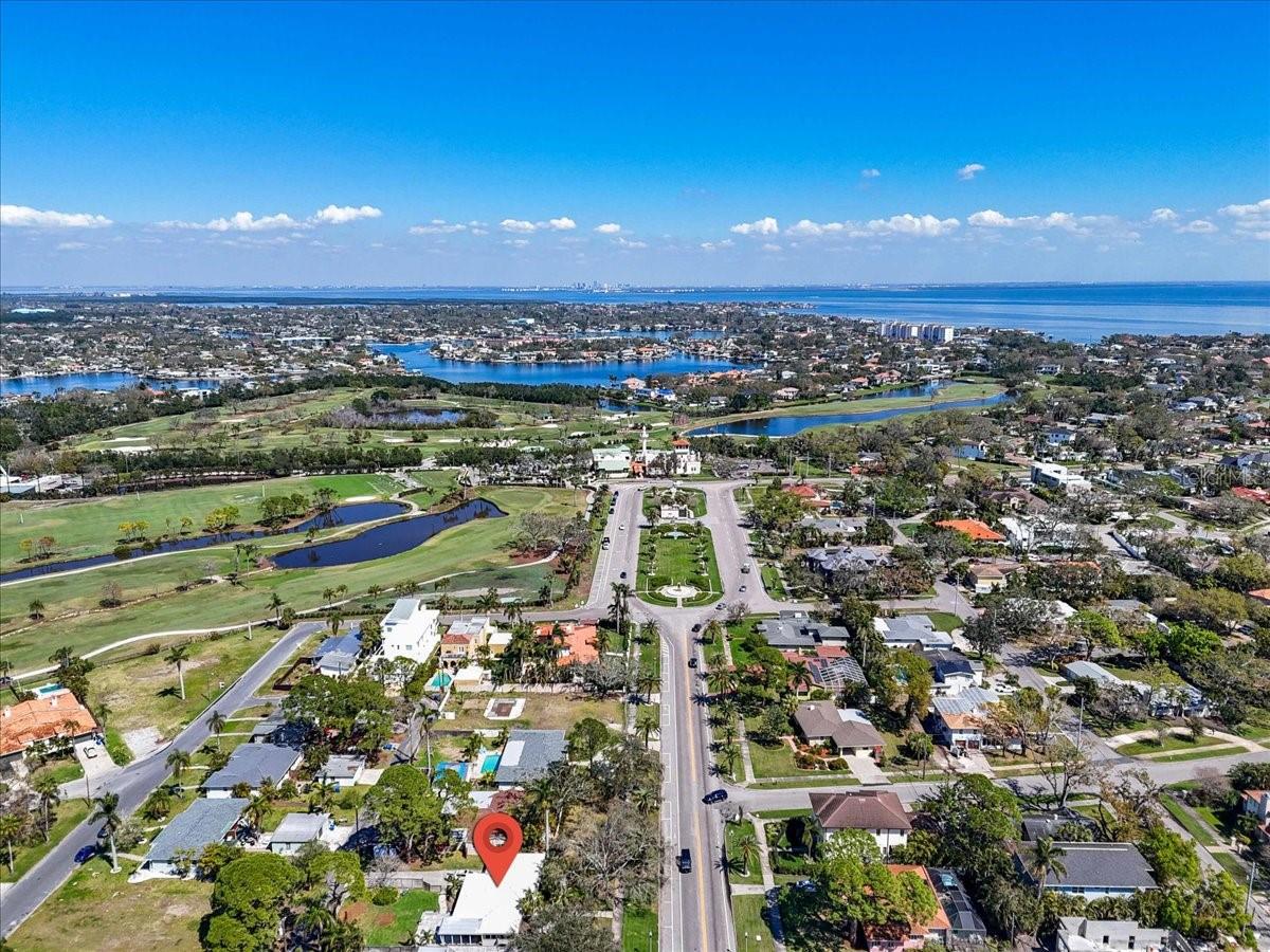 Drone view, facing north