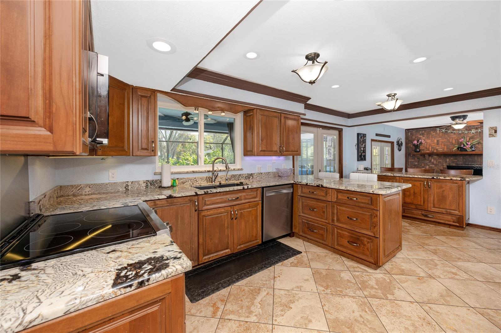 View from the kitchen to the family room