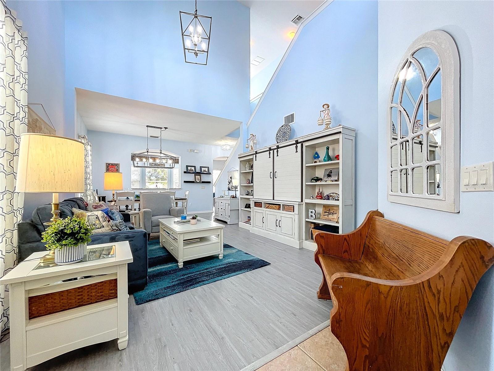 Tall ceiling captures spaciousness in Living/Dining Room