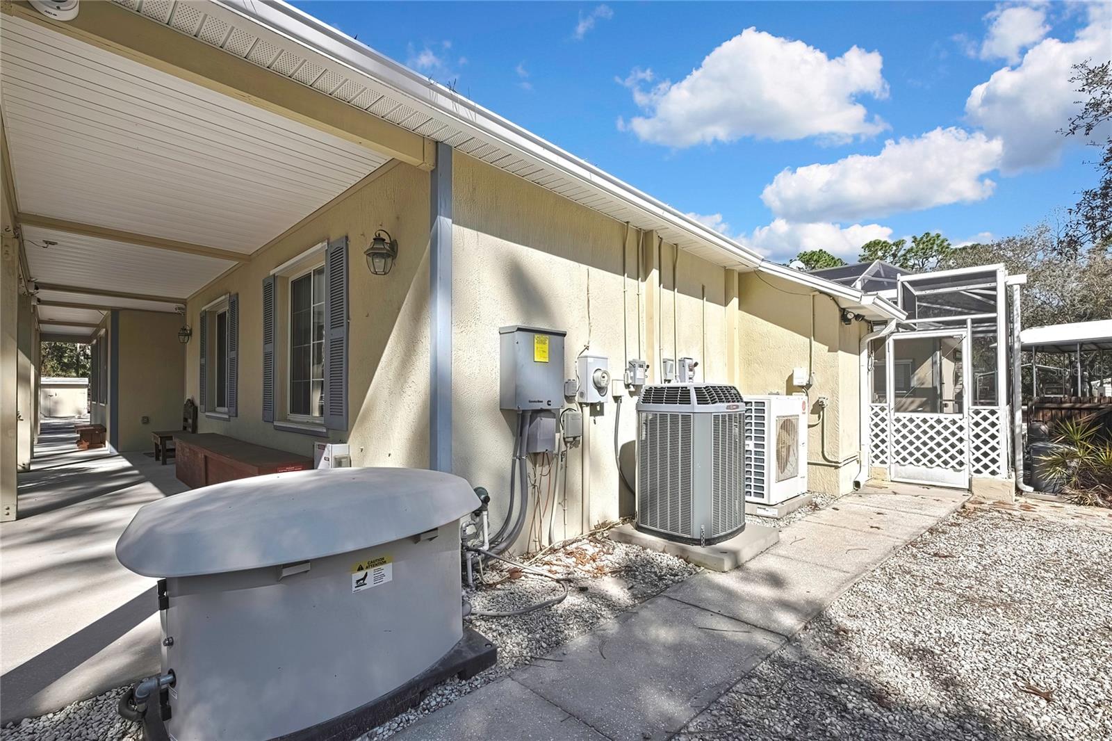 House Generator with Battery Pack for Solar. 1 of 3 AC Units and Mini-Split. Seperate Door leading to Pool Area.