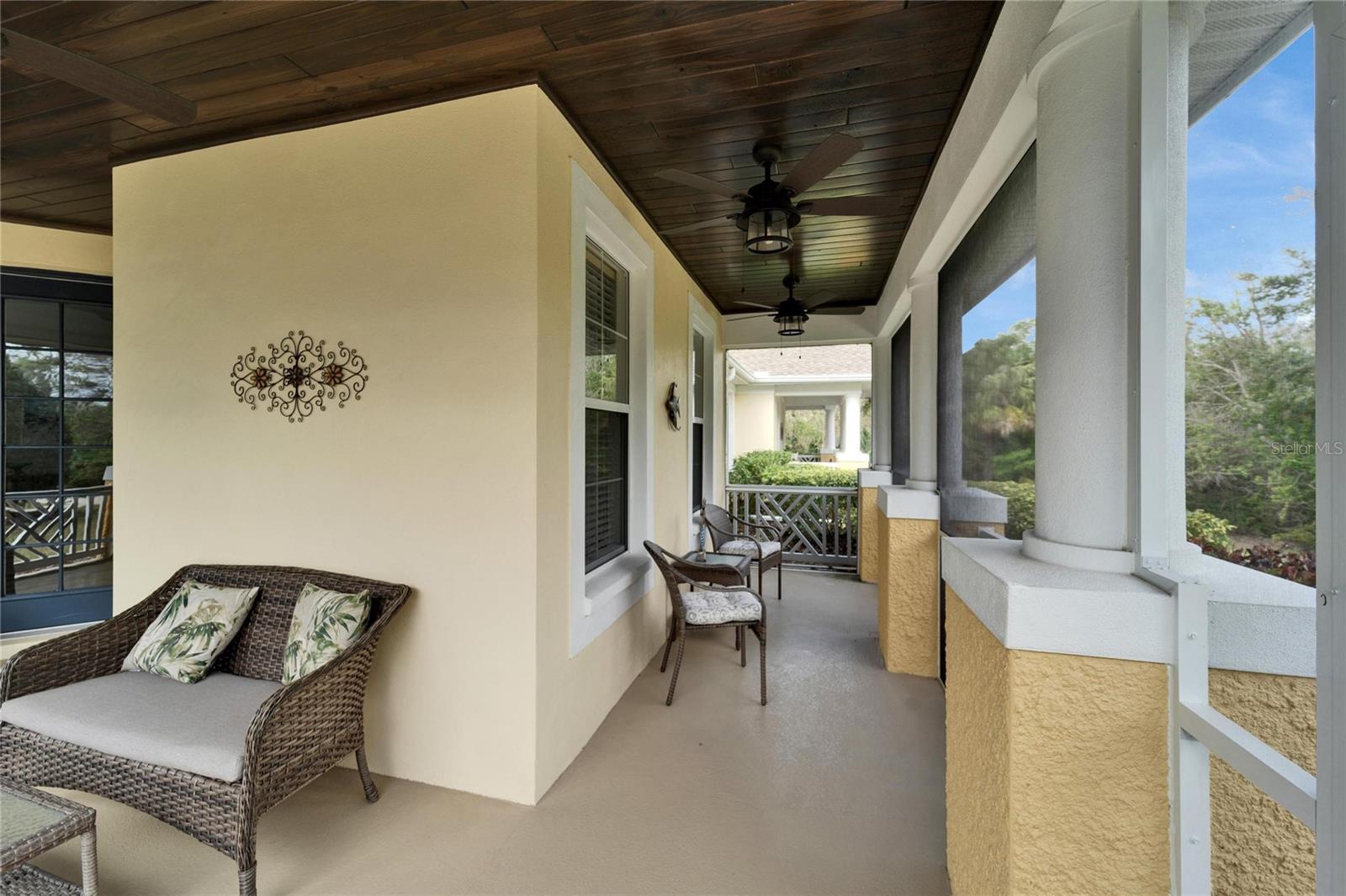 Screened Front Porch w/Wood Paneled Ceiling