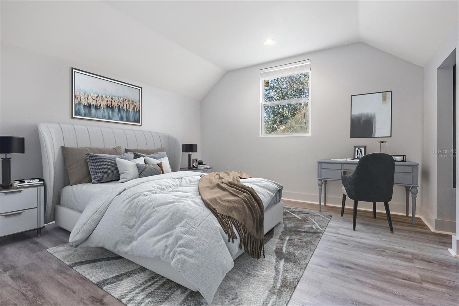 Virtually staged upstairs bedroom
