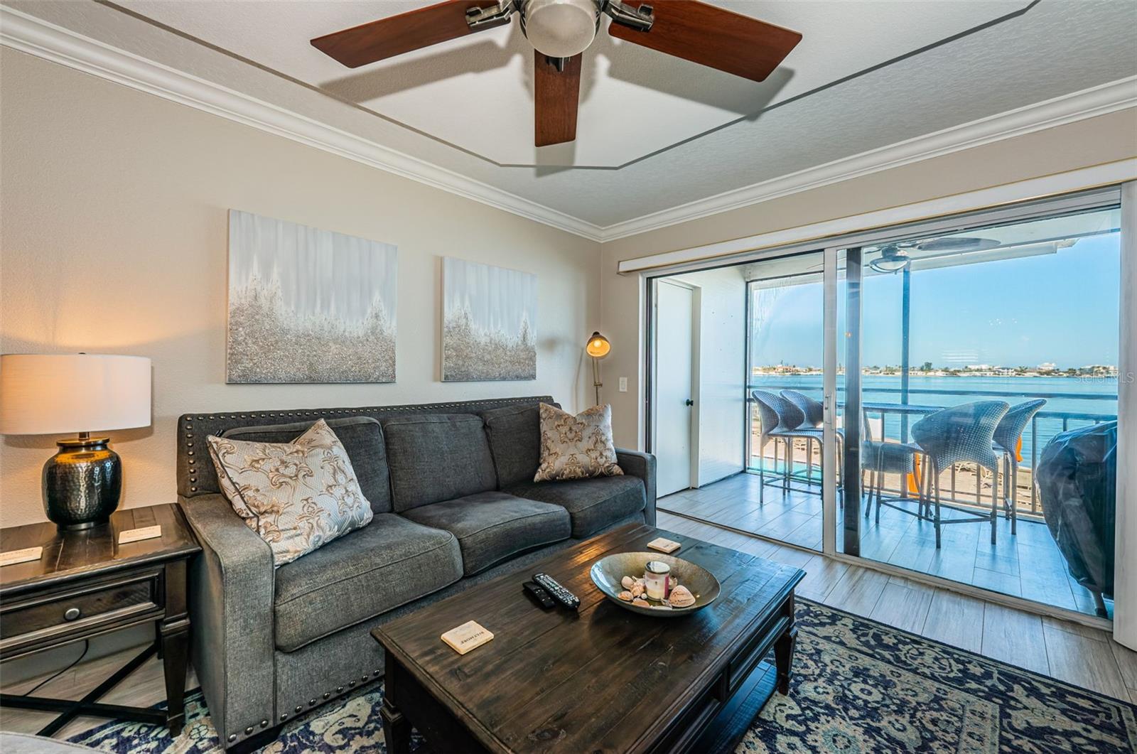 Main Living Area with Crown Molding & Beautiful Architecturally Enhanced Ceiling