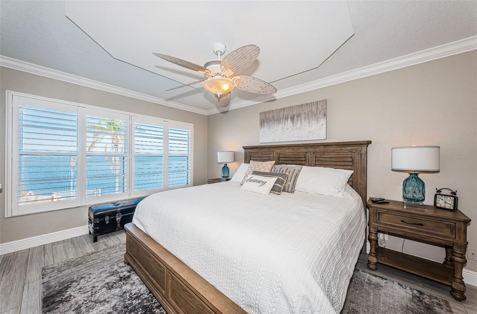 Master Bedroom -Plantation Shutters Frame the Gorgeous View