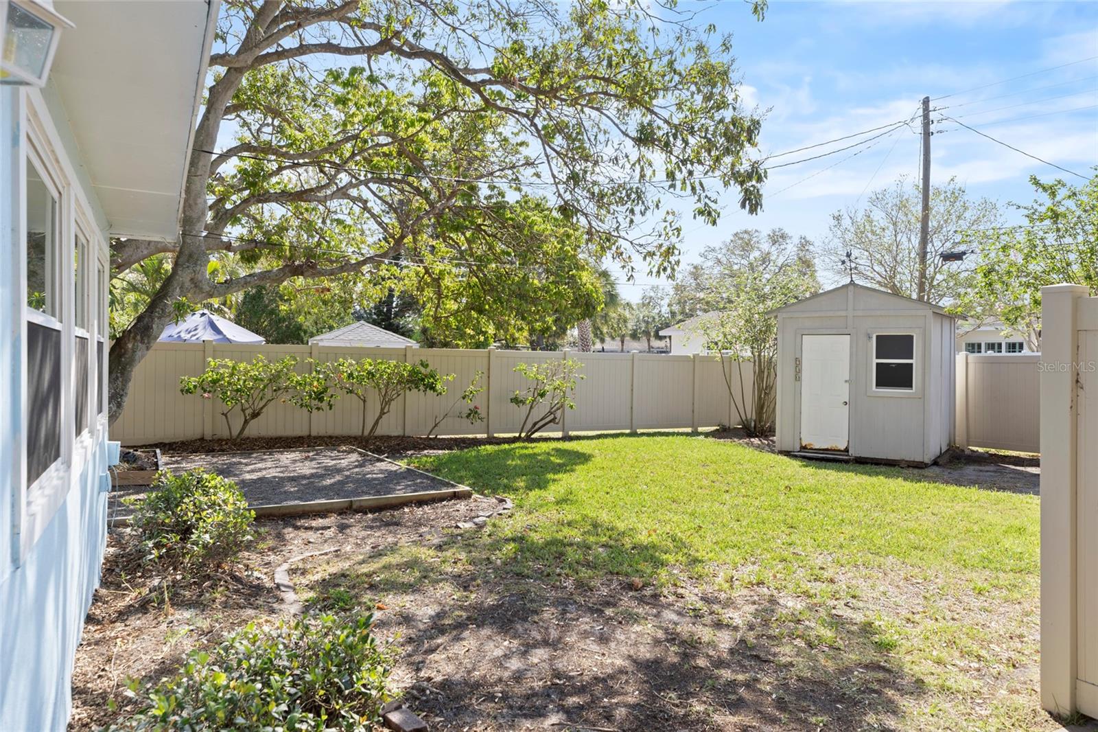 Fenced back yard.