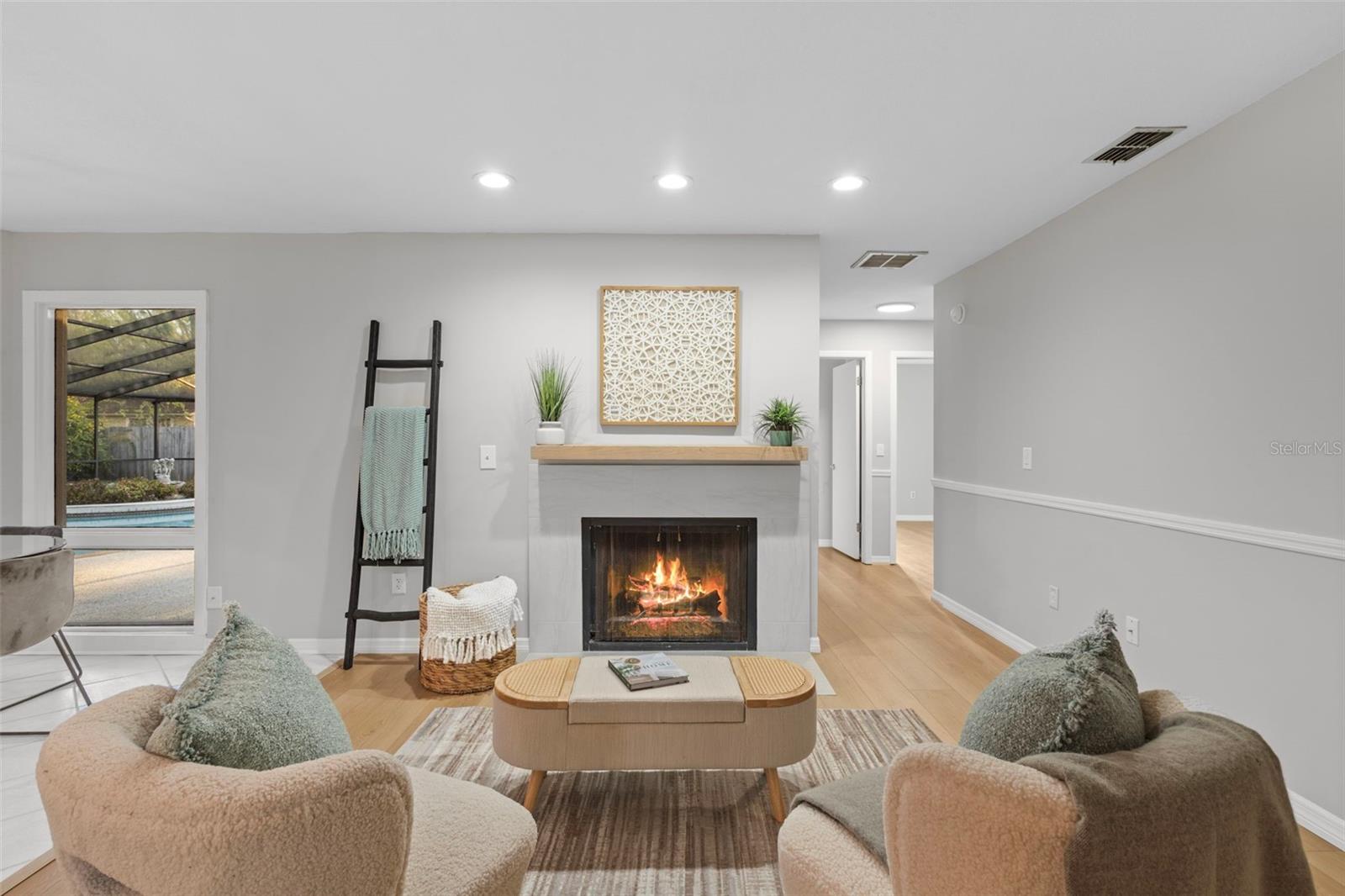 Family room with fireplace