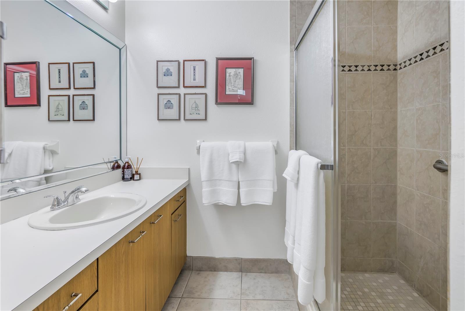 2nd Bath features a step-in shower with safety features