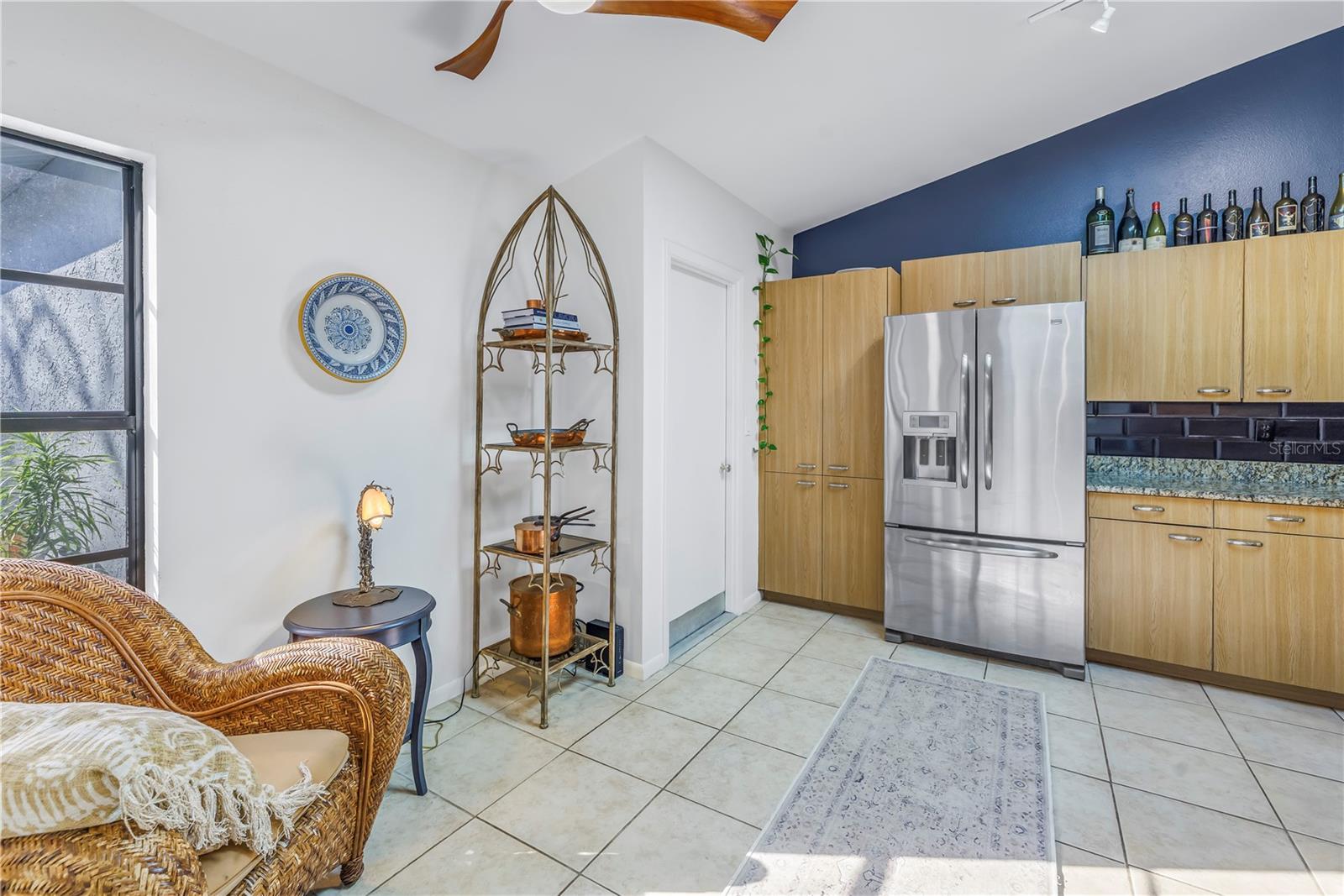 Vaulted ceilings in the kitchen and stainless steel appliances