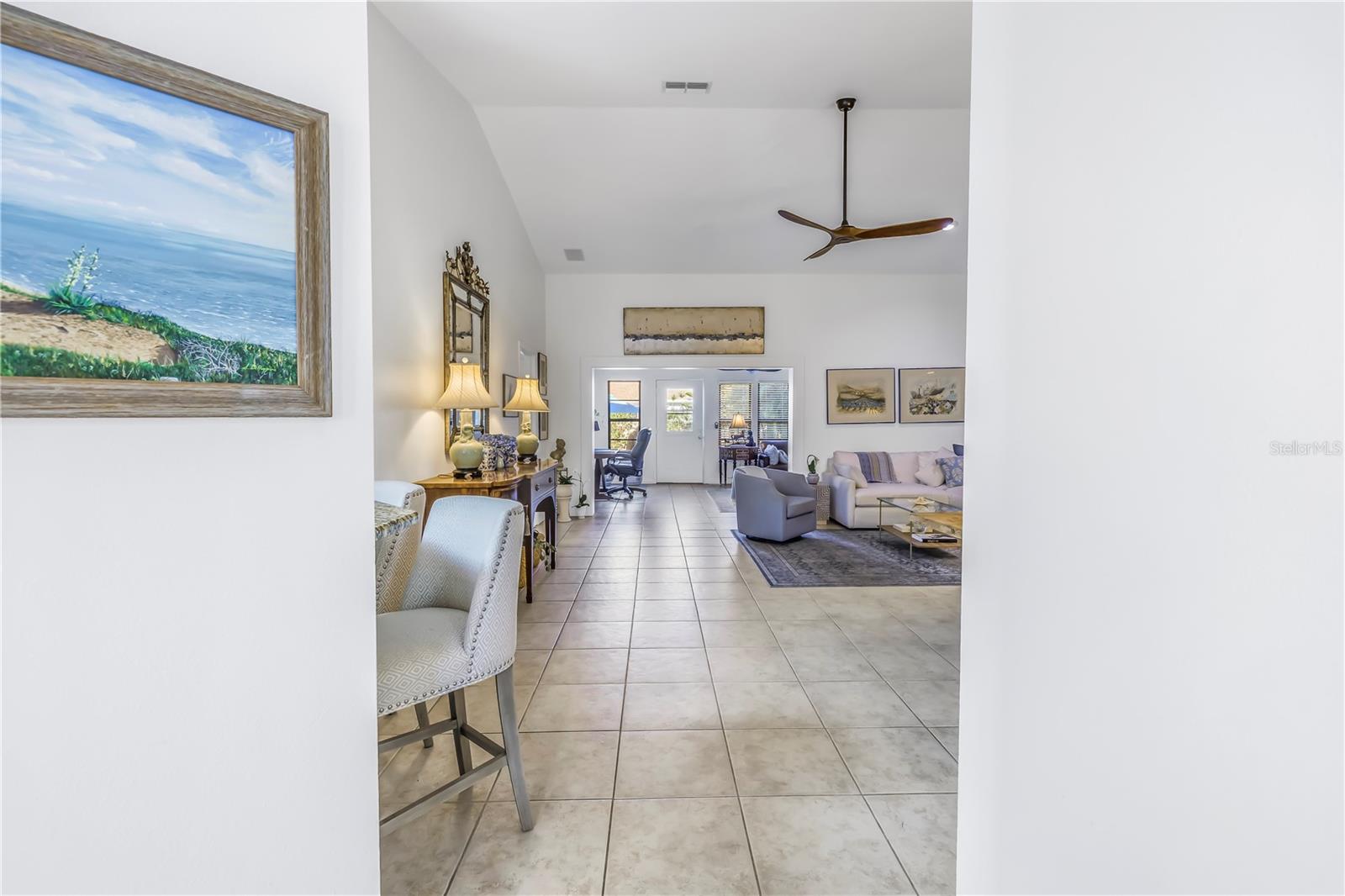 Living Space feature High Vaulted Ceilings with a smooth finish and new architectural Fans