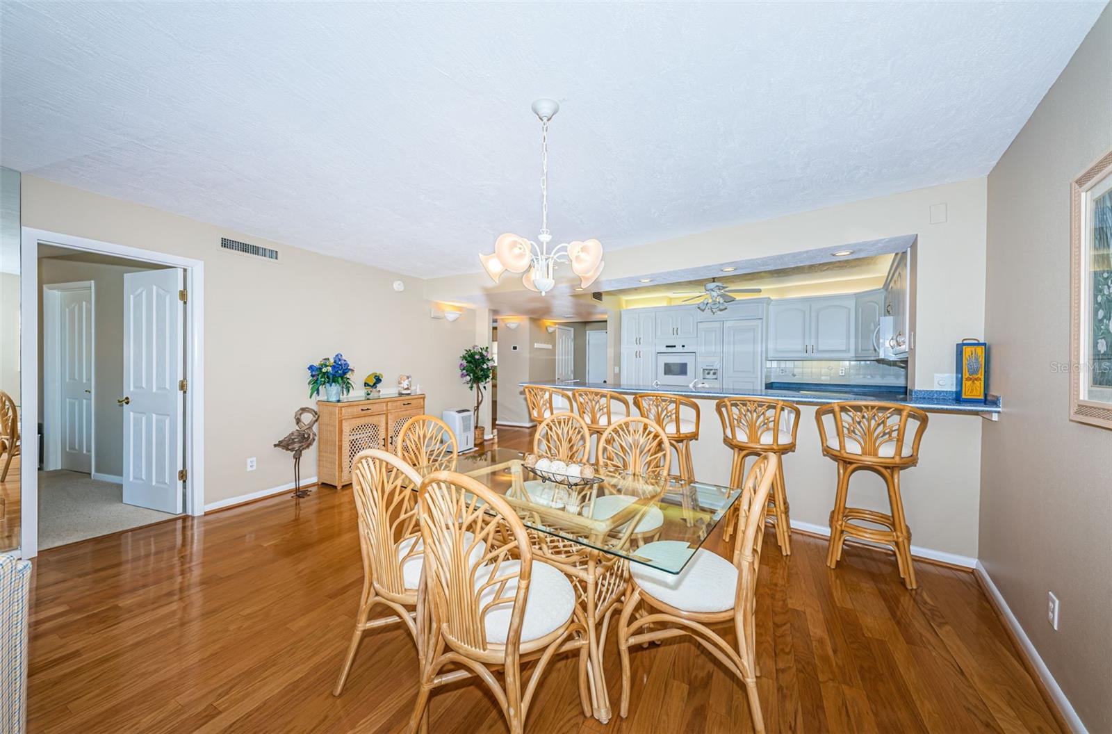 Another view of the dining room; open door on the left side of the picture is to the Master Suite