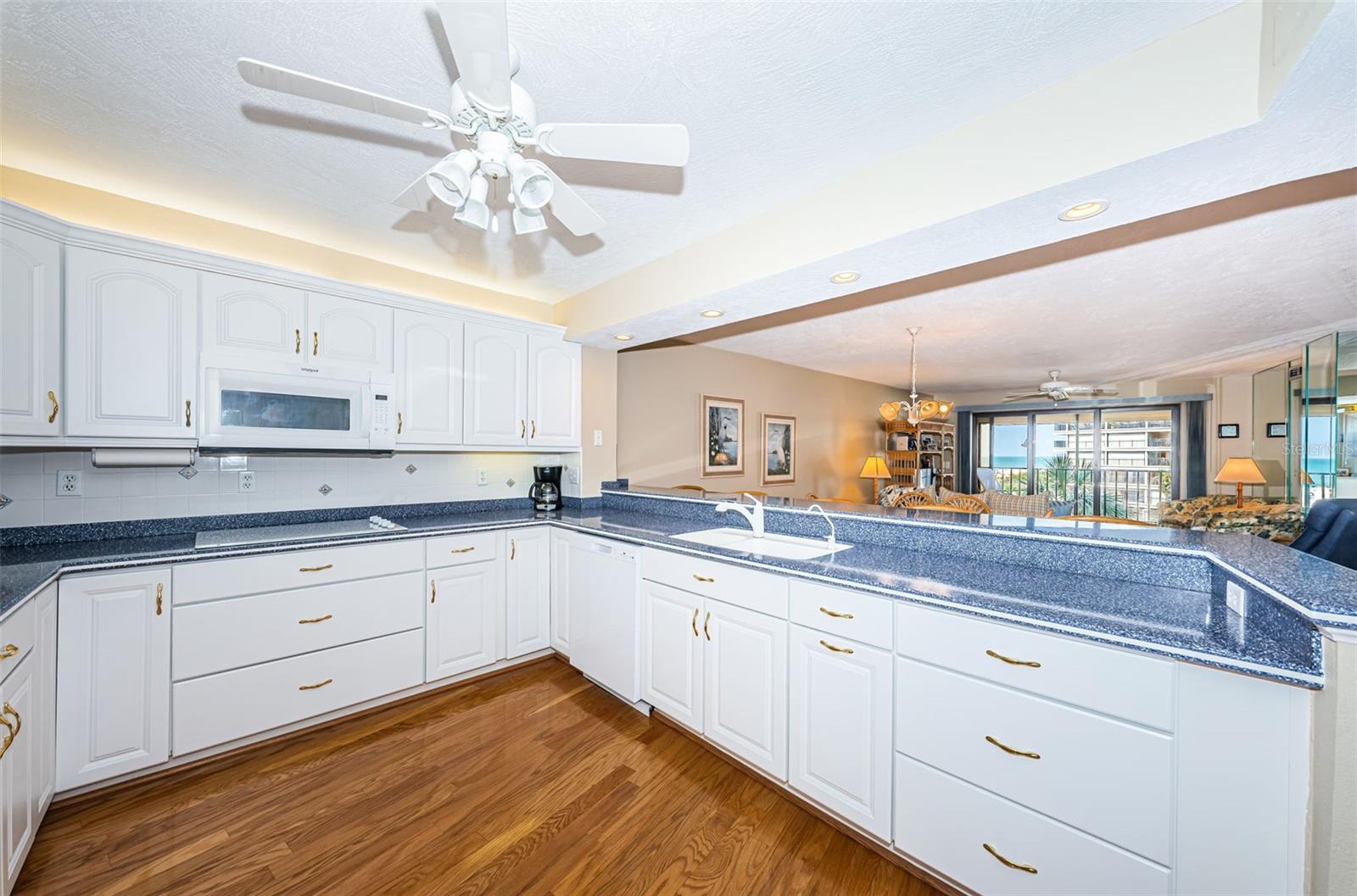 Kitchen looking towards dining and living area