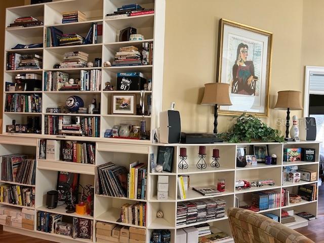 Build-in bookcase & shelving in family room.